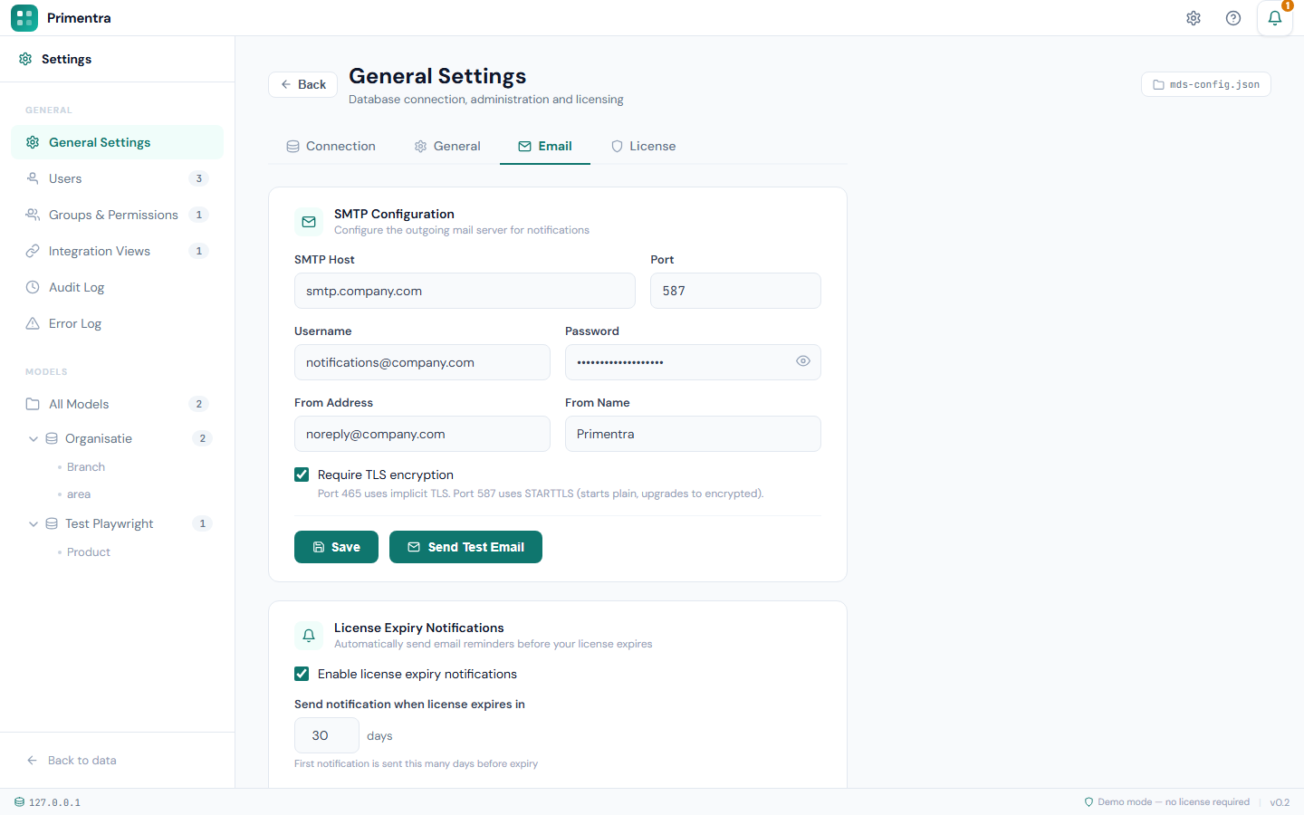 Email configuration in General Settings