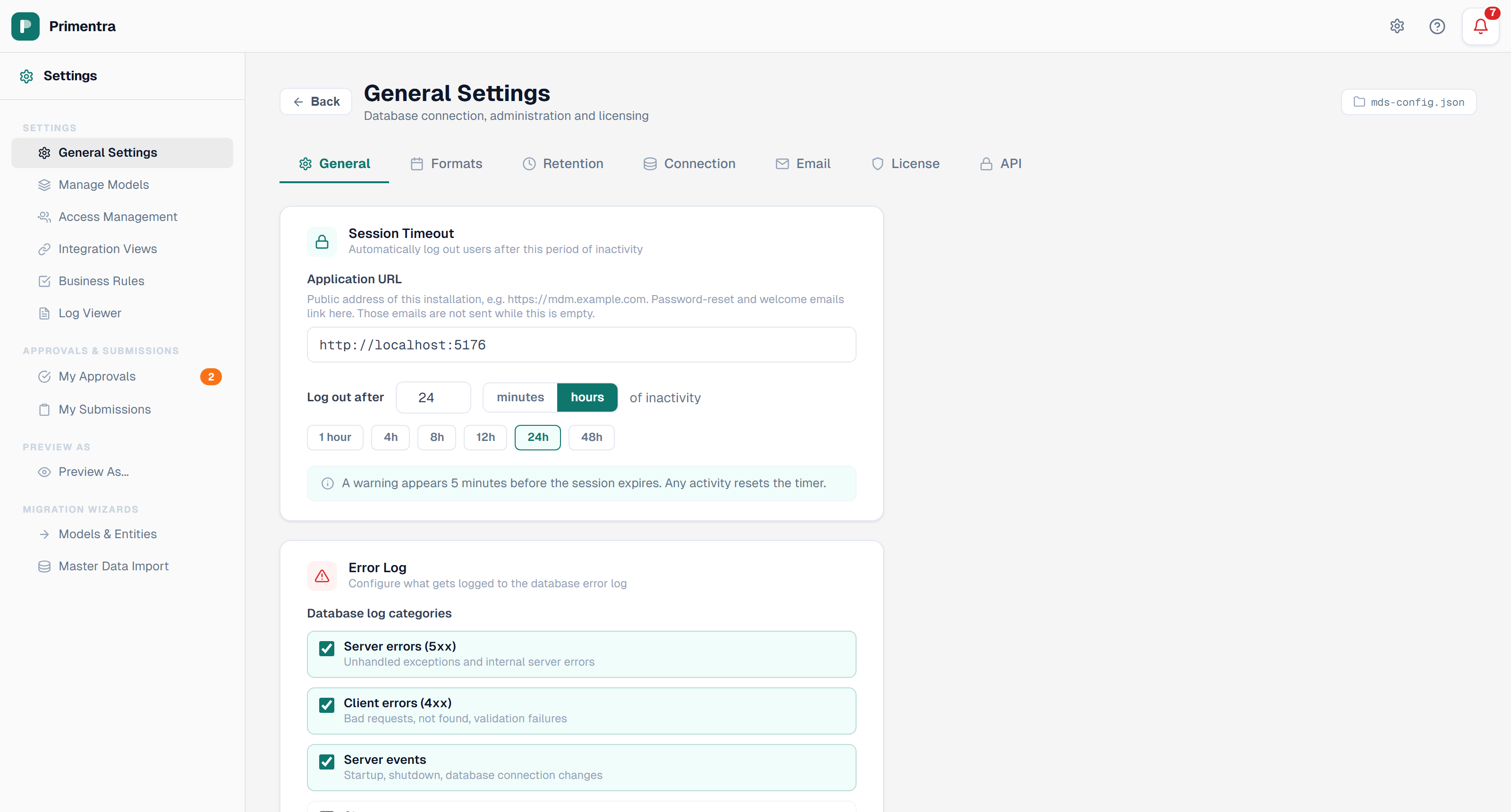 The General tab of General Settings